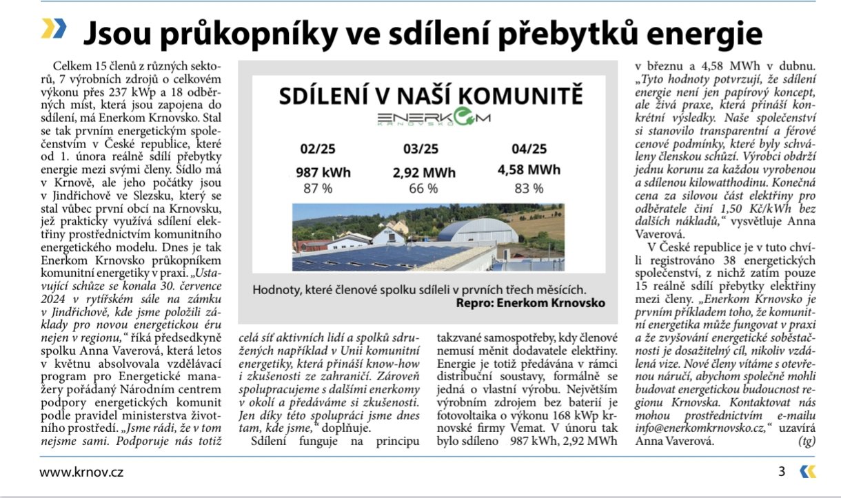 ENERKOM Krnovsko: První sdílející energetické společenství v Česku